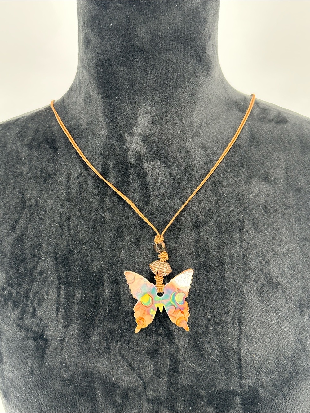 Vintage Copper Butterfly Necklace Shimmery Butterfly Wings Pendant V4